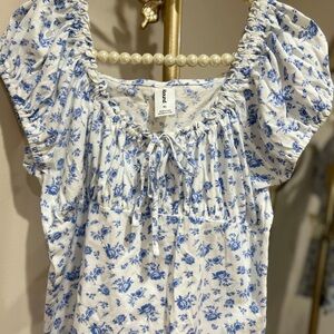 Abound Blue and White Floral Blouse
